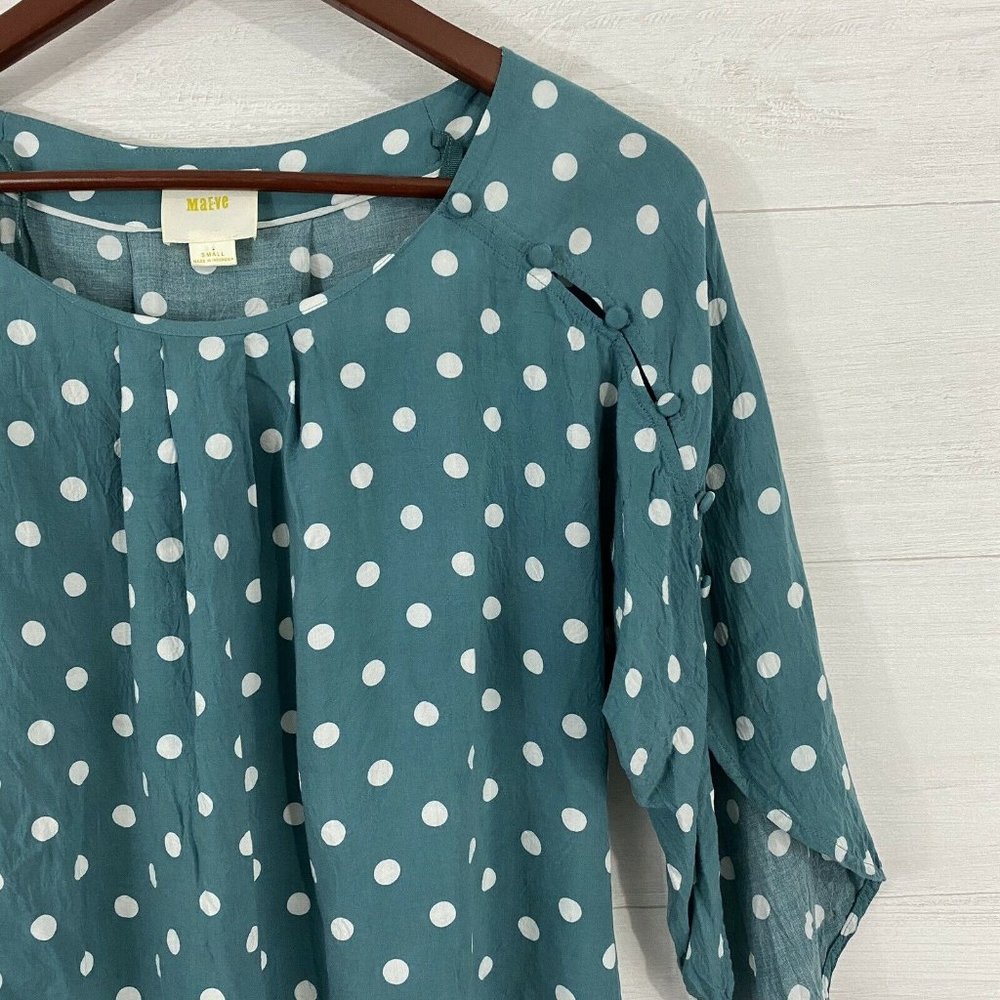 Maeve Anthro Dusty Blue Polka Dot Blouse - Picture 2 of 7